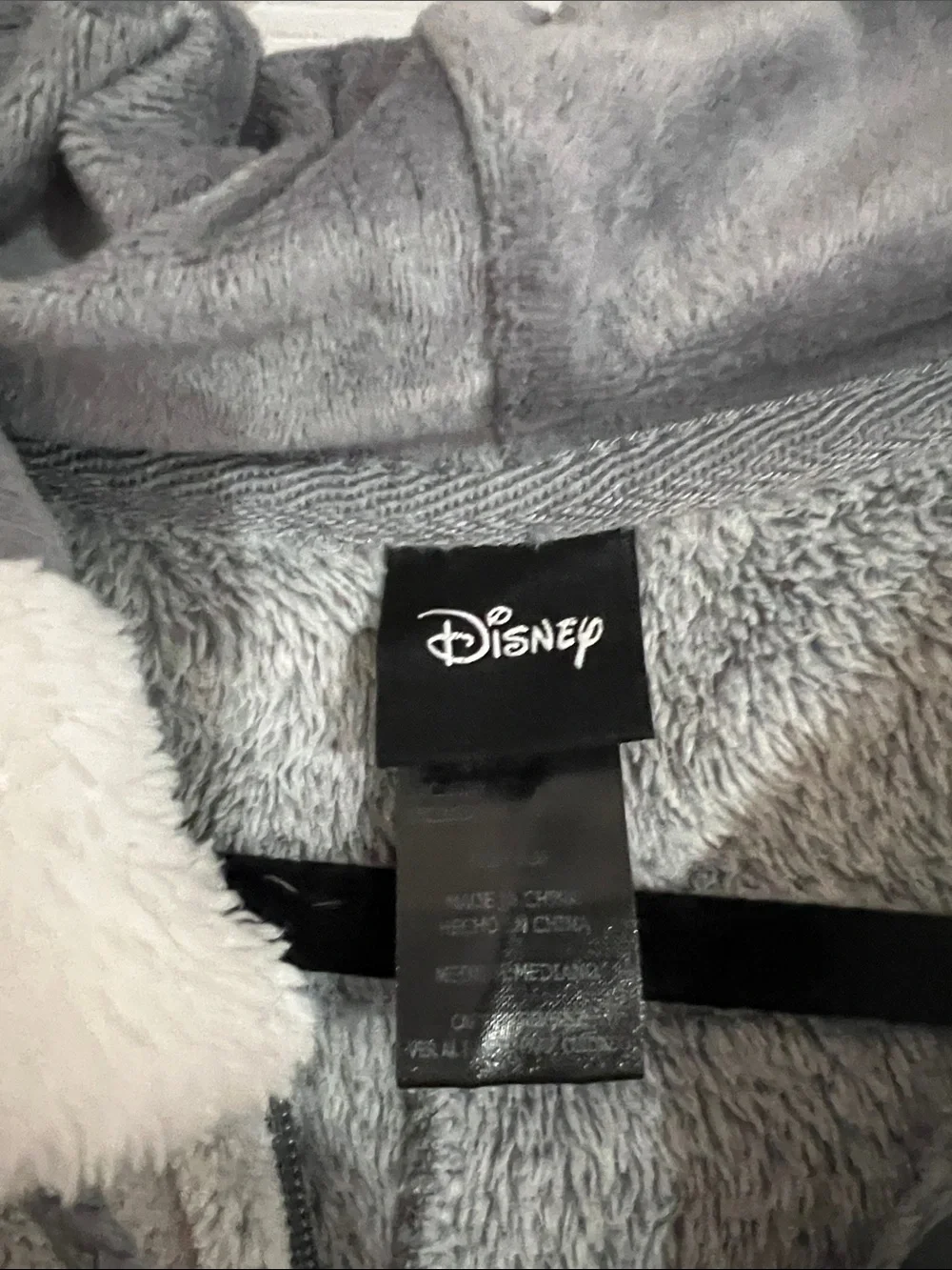 Disney Gray & White Fleece Hooded One-Piece Pajama with Pom Pom Ties - Picture 7 of 8